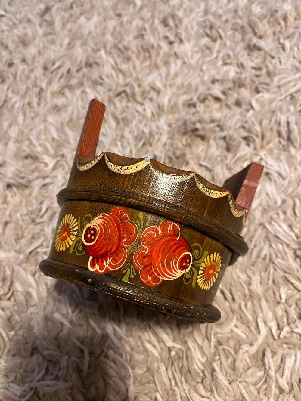 Vintage Austrian Folk Art Wooden Bucket Kärntner Heimatwerk Hand Painted Planter - Picture 6 of 9
